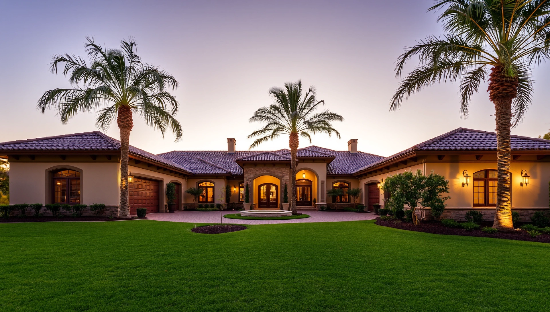 Stone Gate at Avenir luxury residence exterior at sunset